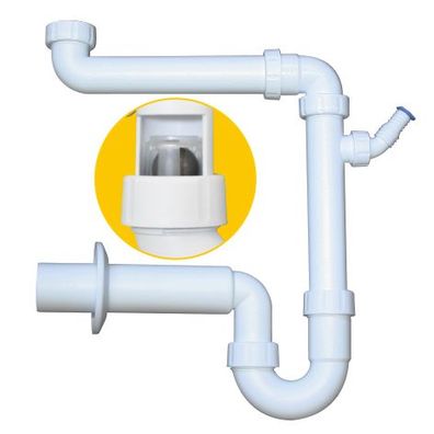 Siphon à bille gain de place PP DN 50, 1 1/2" & 1 1/4" pour éviers et lavabos, blanc