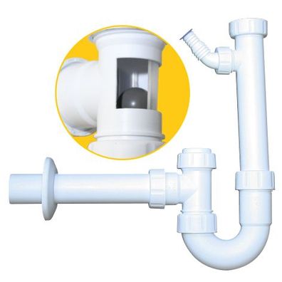 PP-Kugelverschlußsiphon 1 1/2" & 1 1/4", mit ReinigungsöffnungDN 50, mit einem Geräte