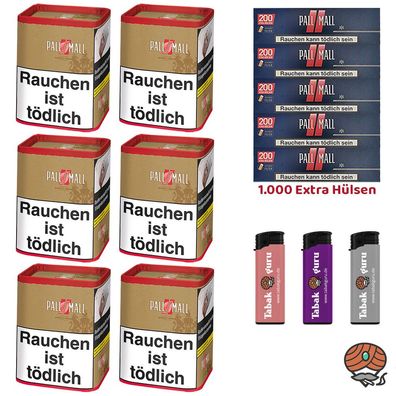 Pall Mall Authentic Red/Rot Tabak XXL Dose 6x 71g, Pall Mall Red Xtra Hülsen