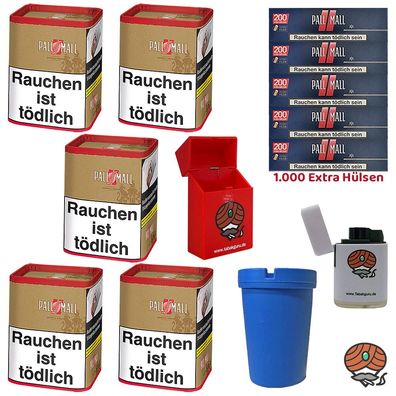 Pall Mall Authentic Red/Rot Tabak XXL Dose 5x 71g, Xtra Hülsen, Zubehör