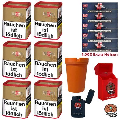 Pall Mall Authentic Red/Rot Tabak XXL Dose 6x 71g, Extra Hülsen, viel Zubehör