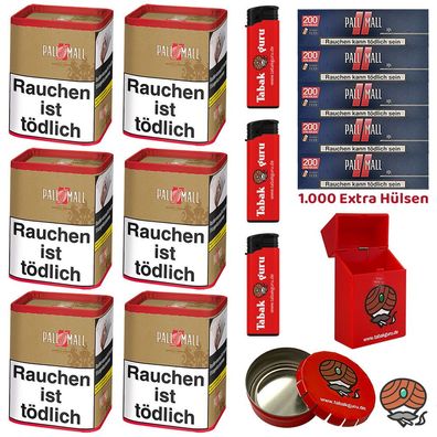 Pall Mall Authentic Red/Rot Tabak XXL Dose 6x 71g, Xtra Hülsen, Zubehör