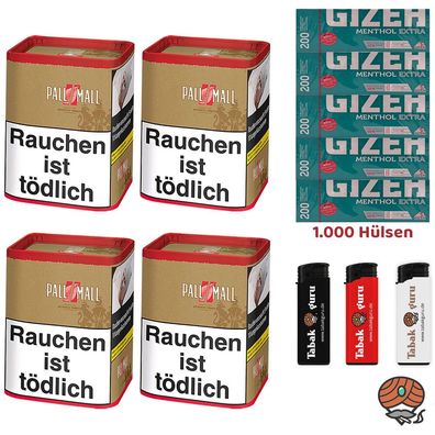 Pall Mall Authentic Red/Rot Tabak XXL Dose 4x 71g, Gizeh Menth. Extra Hülsen