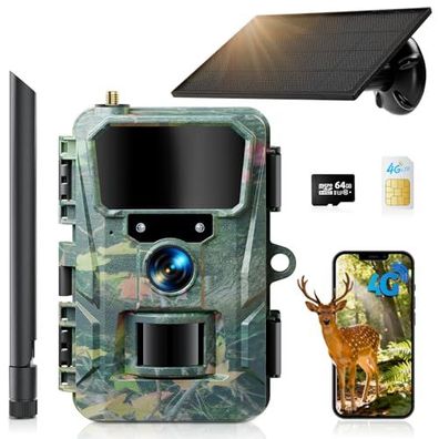 Wildkamera Wolfang 2K 48MP 4G LTE mit Solar, App und Echtzeit-Übertragung