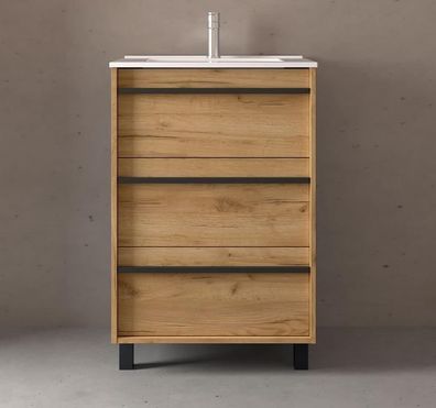 Attila Unterschrank 600 3 Schubladen + Waschbecken Eiche Afrika