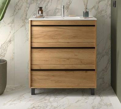 Attila Unterschrank 800 3 Schubladen + Waschbecken Eiche Afrika
