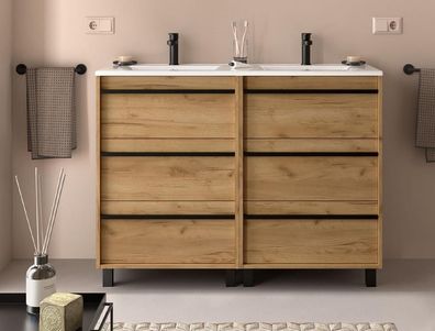 Attila Unterschrank 1200 6 Schubladen + Waschbecken Eiche Afrika