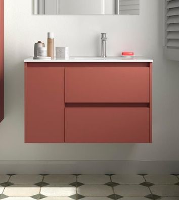 BALTIC Unterschrank 850 2 Schubladen 1 Tür li + Waschbecken Red Satin
