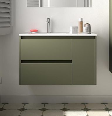 BALTIC Unterschrank 850 2 Schubladen 1 Tür re + Waschbecken Green Satin