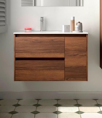 BALTIC Unterschrank 850 2 Schubladen 1 Tür re + Waschbecken Nussbaum