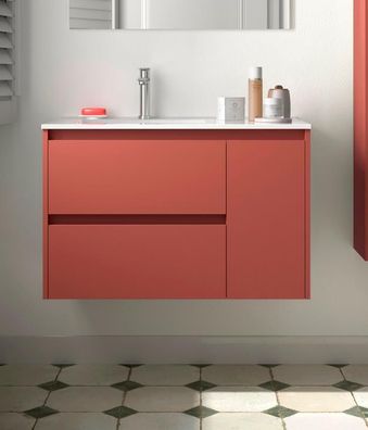 BALTIC Unterschrank 850 2 Schubladen 1 Tür re + Waschbecken Red Satin