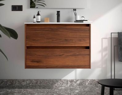 BALTIC Unterschrank 800 2 Schubladen + Waschbecken Nussbaum