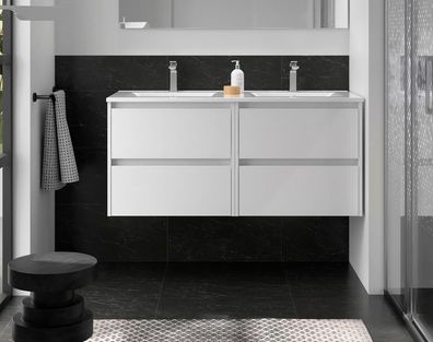 BALTIC Unterschrank 1200 4 Schubladen + Waschbecken White Satin