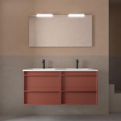 Komplett-Set ATTILA 1200 4 Schubladen RED SATIN + Waschtisch + Spiegel + Leuchte