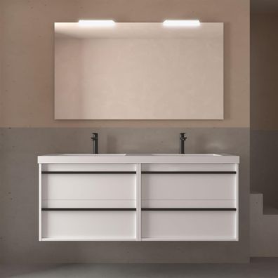 Komplett-Set ATTILA 1400 4 Schubladen WHITE SATIN + Waschtisch + Spiegel + Leuchte