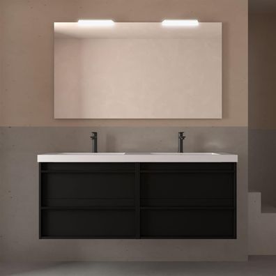 Komplett-Set ATTILA 1400 4 Schubladen BLACK SATIN + Waschtisch + Spiegel + Leuchte