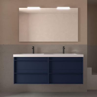 Komplett-Set ATTILA 1400 4 Schubladen BLUE SATIN + Waschtisch + Spiegel + Leuchte