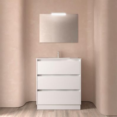 BALTIC Komplett-Set 800 3 Schubladen WHITE GLOSS + Waschtisch + Spiegel + Leuchte