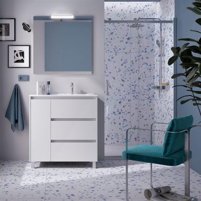 BALTIC Komplett-Set 850 3 Schubladen und 1 linke Tür WHITE GLOSS + Waschtisch + Spieg