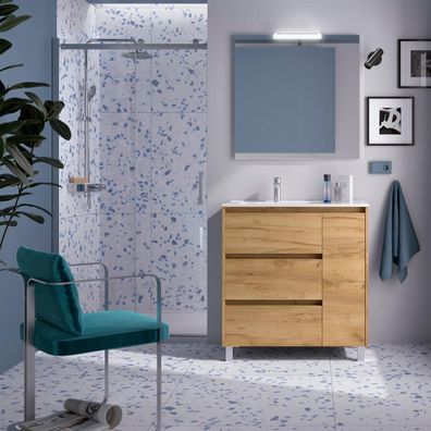 BALTIC Komplett-Set 850 3 Schubladen und 1 rechte Tür Eiche Afrika Satin + Waschtisch