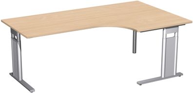PC-Schreibtisch rechts höhenverstellbar, C Fuß Blende optional, 2000x1200x680-820,