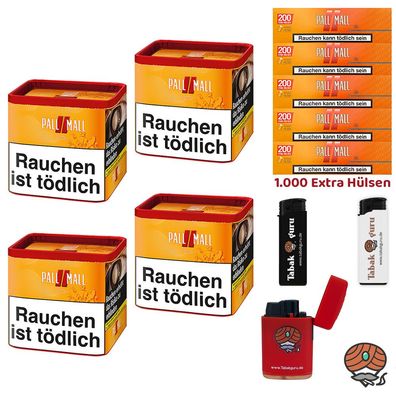 Pall Mall Allround Volumentabak Dose 4x 38g, Xtra Hülsen, Feuerzeuge