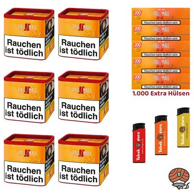 Pall Mall Allround Volumentabak Dose 6x 38g, Xtra Hülsen, Feuerzeuge