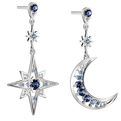 Thomas Sabo Schmuck Damenohrringe Silber Mond und Stern Blaue Steine H2379-166-1