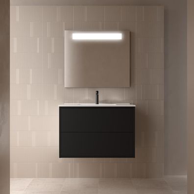 Optimus Unterschrank 800 2 Schubladen + Waschbecken BLACK SATIN