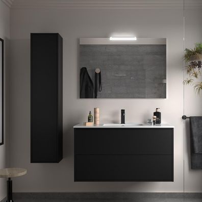 Optimus Unterschrank 1000 2 Schubladen + Waschbecken BLACK SATIN