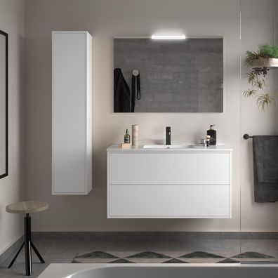 Komplett-Set Optimus 1000 WHITE SATIN + Waschtisch + Spiegel + Leuchte