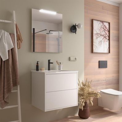 Komplett-Set Optimus 600 WHITE SATIN + Waschtisch + Spiegel + Leuchte