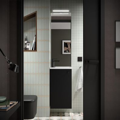 Komplett-Set Marville BLACK SATIN + Waschtisch + Spiegel + Leuchte