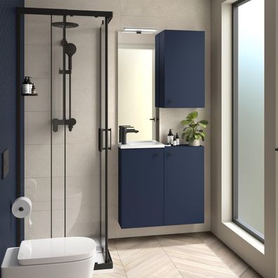 Komplett-Set Marville BLUE SATIN + Waschtisch + Spiegel + Leuchte