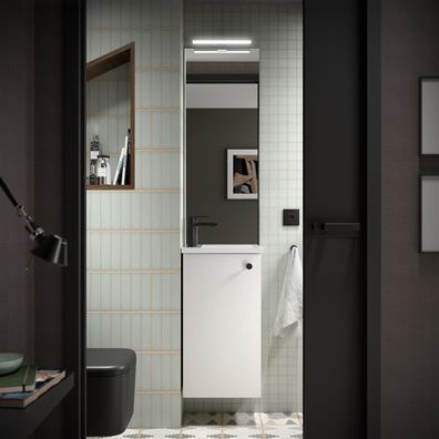 Komplett-Set Marville WHITE SATIN + Waschtisch + Spiegel + Leuchte