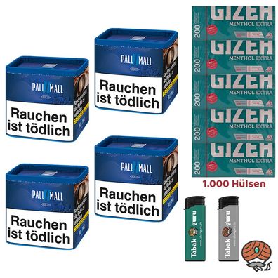 Pall Mall Blue/Blau Tabak Dose 4x 38g, Gizeh Menth. Extra Hülsen, Zubehör