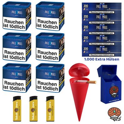 Pall Mall Blau/Blue Volumentabak 6x 38g, Blau Xtra Hülsen, Strandascher
