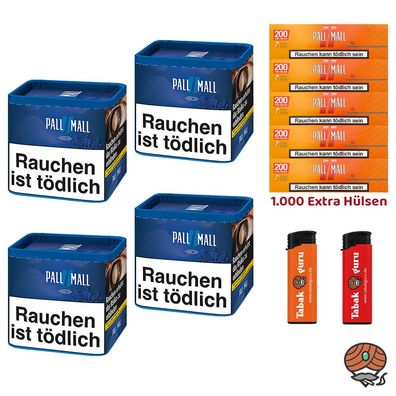 Pall Mall Blue / Blau Tabak Dose 4x 38g, Allround Hülsen, Feuerzeuge