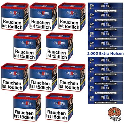 Pall Mall Red Volumentabak Dose 10x 38g, 2000 Blue Xtra Hülsen