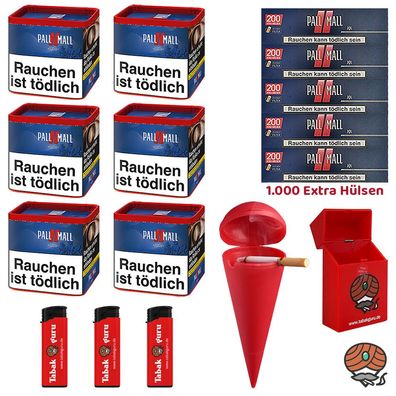 Pall Mall Red Volumentabak Dose 6x 38g, Xtra Hülsen, Strandascher, Zubehör