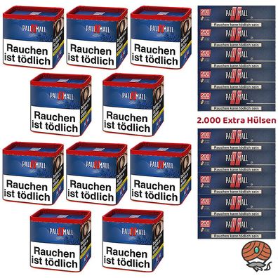 Pall Mall Red Volumentabak Dose 10x 38g, 2000 Red Xtra Hülsen