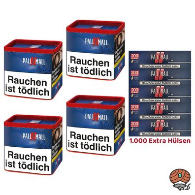 Pall Mall Red Volumentabak Dose 4x 38g, 1000 Red Xtra Hülsen