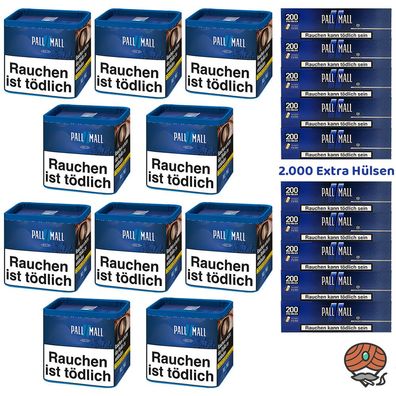 Pall Mall Blue/Blau Volumentabak Dose 10x 38g + Pall Mall Blue Xtra Hülsen