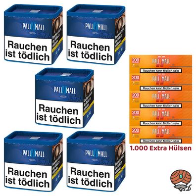 Pall Mall Blue/Blau Tabak Dose 5x 38g + 1000 Pall Mall Allround Hülsen