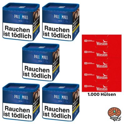 Pall Mall Blue/Blau Tabak Dose 5x 38g + 1000 Winston Hülsen