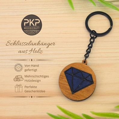 Holz Schlüsselanhänger Handgefertigt "Diamant" - Mehrteiliges Holzdesign
