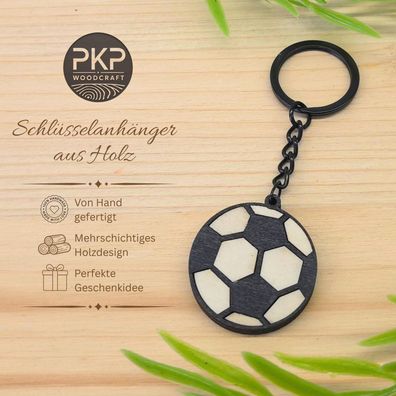 Holz Schlüsselanhänger Handgefertigt "Fußball" - Mehrteiliges Holzdesign