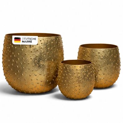 Pflanztöpfe Metall 3er Set Gold-Bronze in strukturierter Reliefoptik