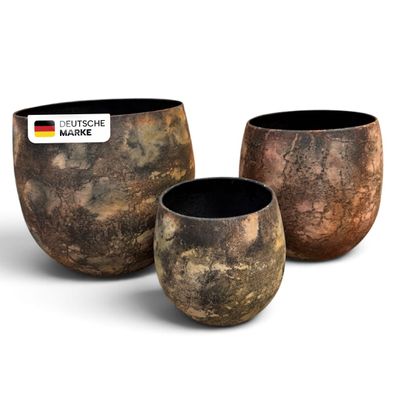 Pflanztöpfe Metall im 3er-Set, Kupfer-Bronze in Patina-Optik