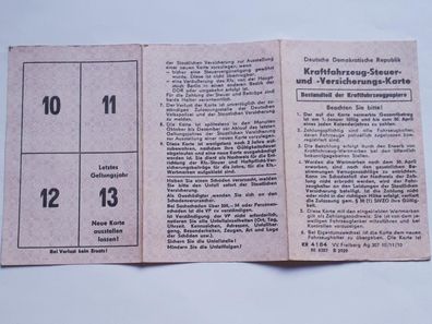 DDR Kraftfahrzeug Steuer- und Versicherungskarte verschiedene Ausführungen